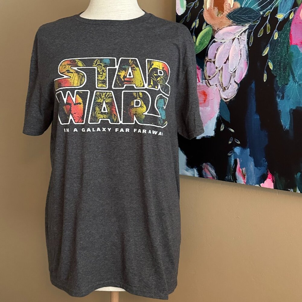 Star Wars In A Galaxy Far Far Away Han Solo Darth Vader T-Shirt Gray Size Large